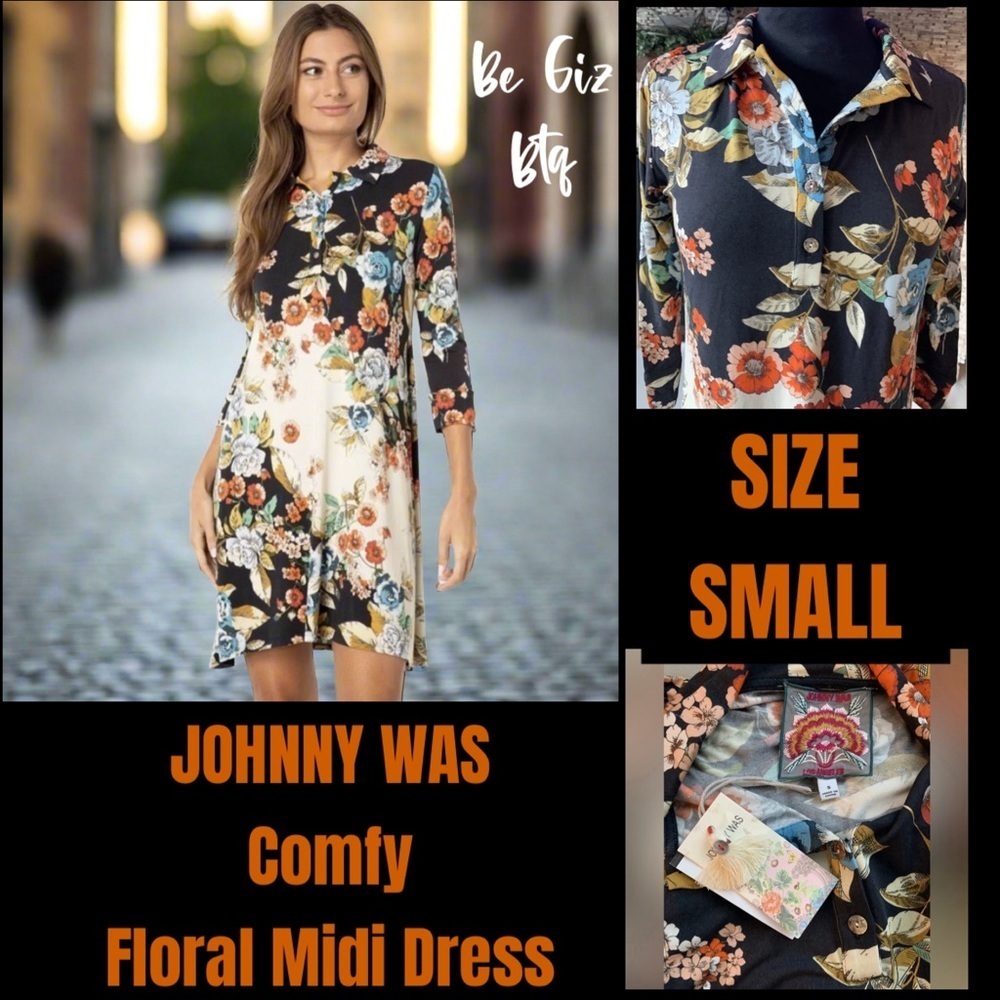 🔥🔥NWT Johnny Was Emma Rose Delicate Floral Motif Polo Tunic Dress Size Small